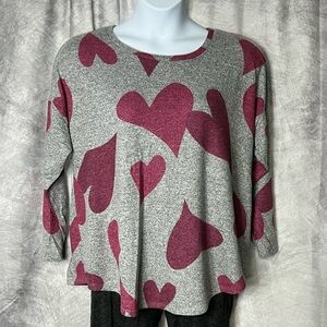 For The Republic Gray Heather and Muted Burgundy Heart Patterned Sweater - 2X
